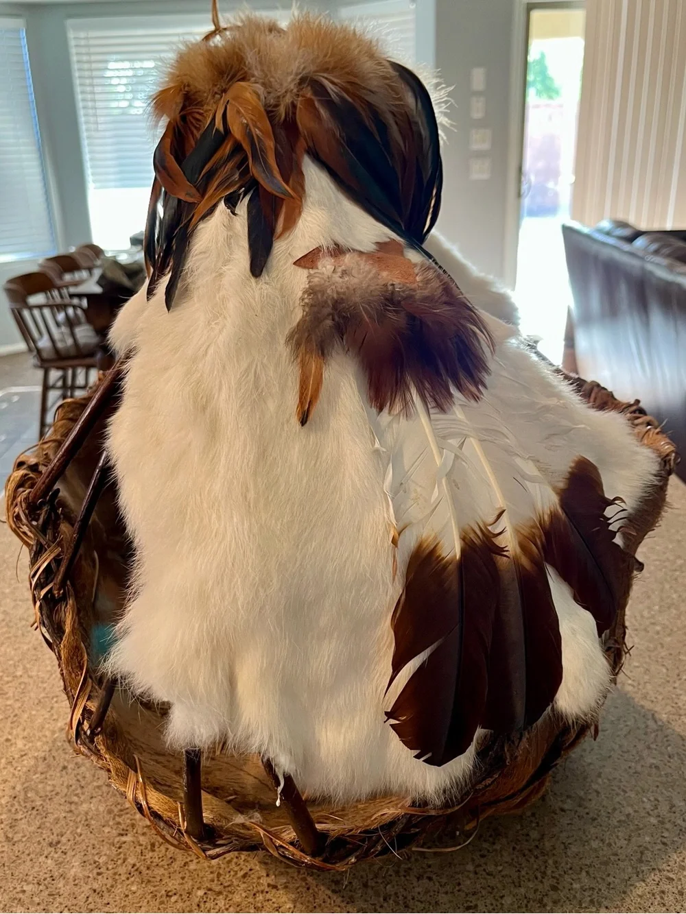 Native American Handmade Brown Feathered Bird Nest Perch